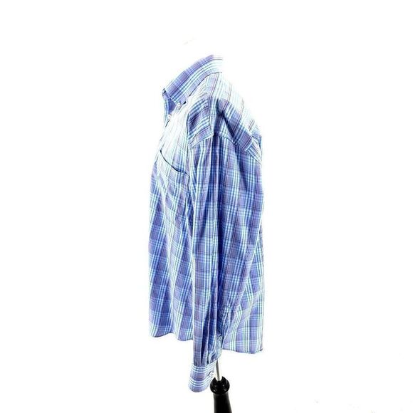 Alan Flusser Large Blue Multi Colored Plaid Cotton Front Pocket Button Down - Picture 4 of 8